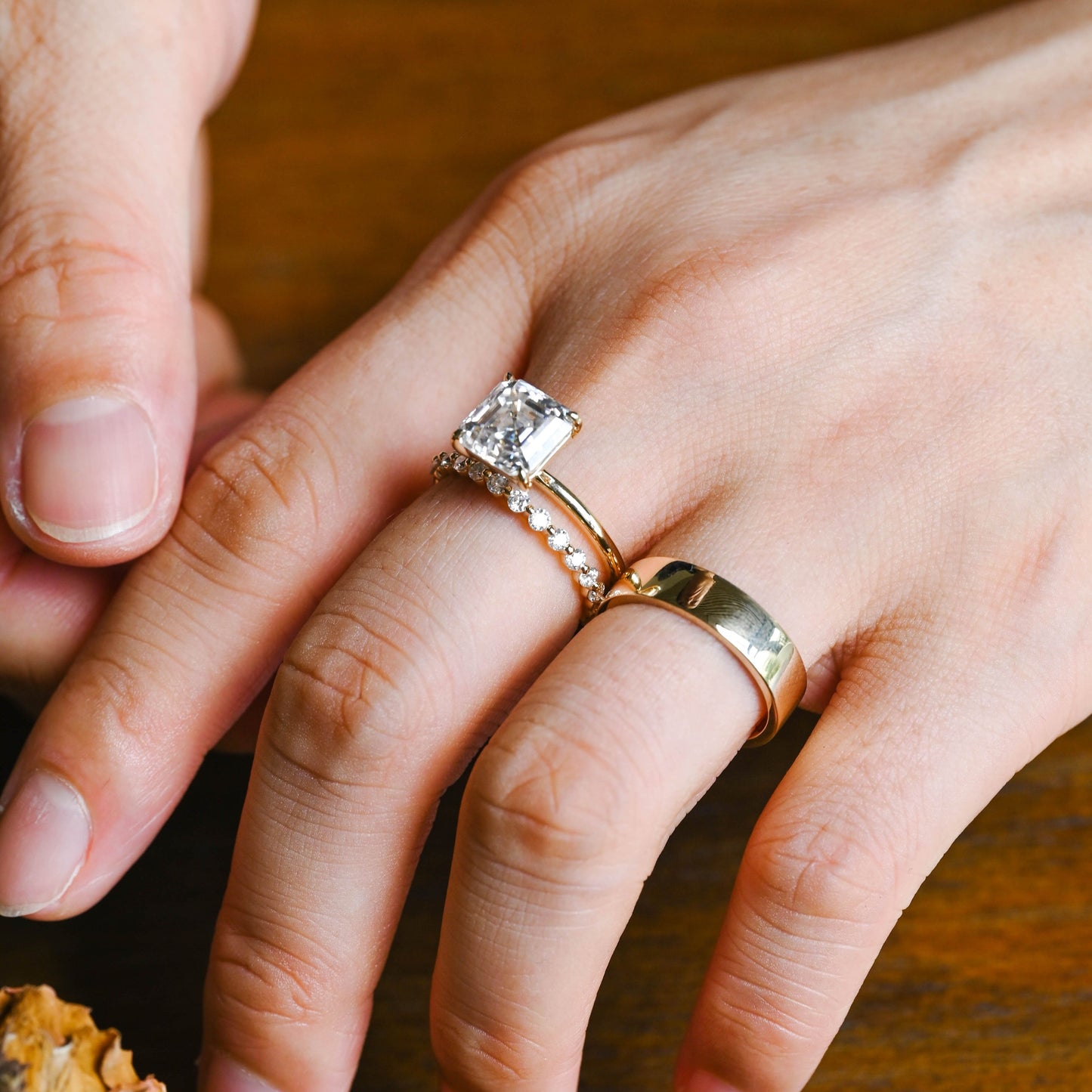 CausYou asscher cut bridal set Solid Gold Solitaire Asscher Cut Moissanite Engagement Ring Set