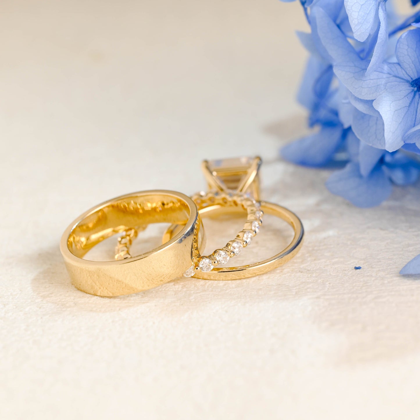 CausYou asscher cut bridal set Solid Gold Solitaire Asscher Cut Moissanite Engagement Ring Set