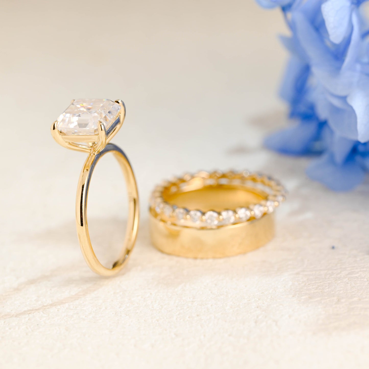 CausYou asscher cut bridal set Solid Gold Solitaire Asscher Cut Moissanite Engagement Ring Set