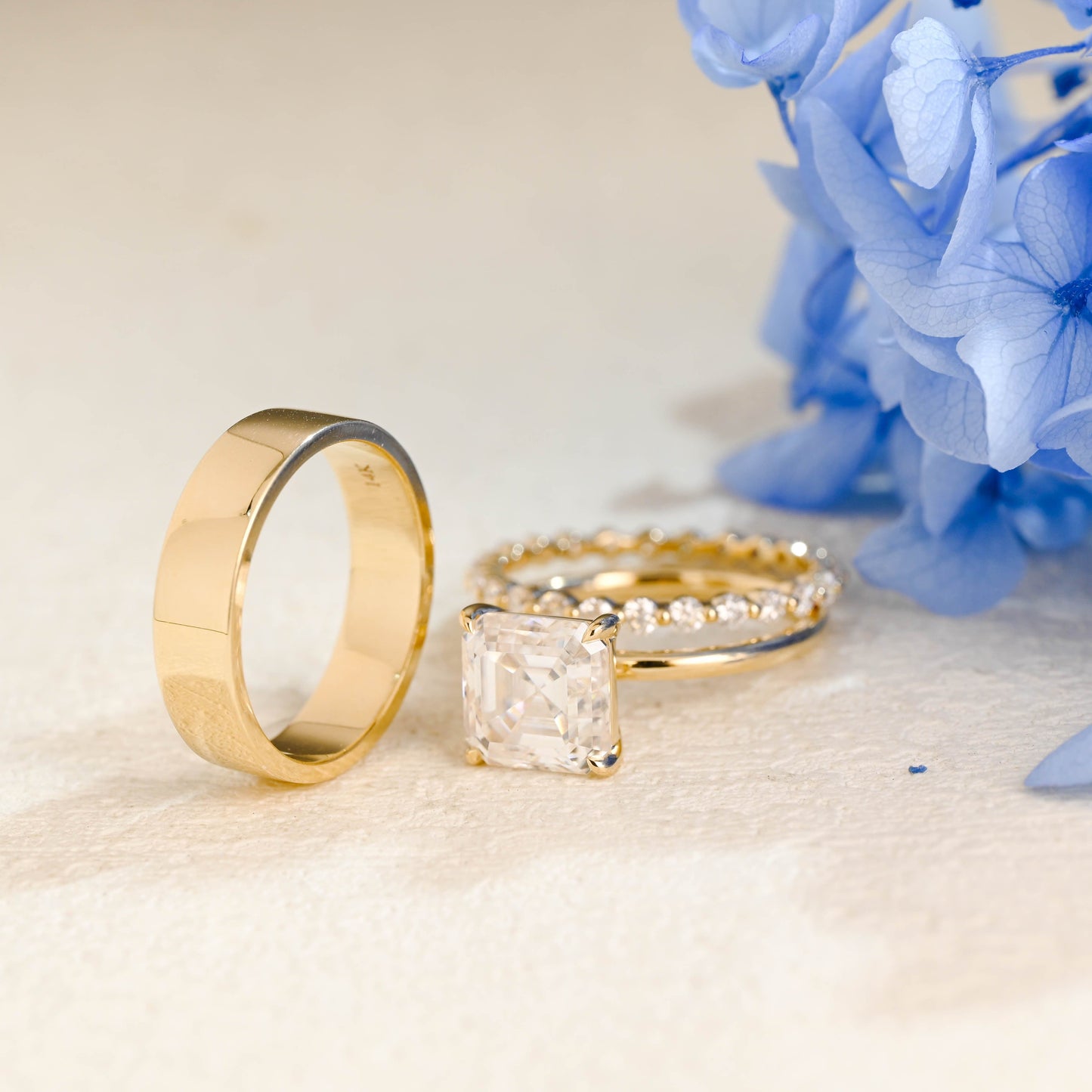 CausYou asscher cut bridal set Solid Gold Solitaire Asscher Cut Moissanite Engagement Ring Set