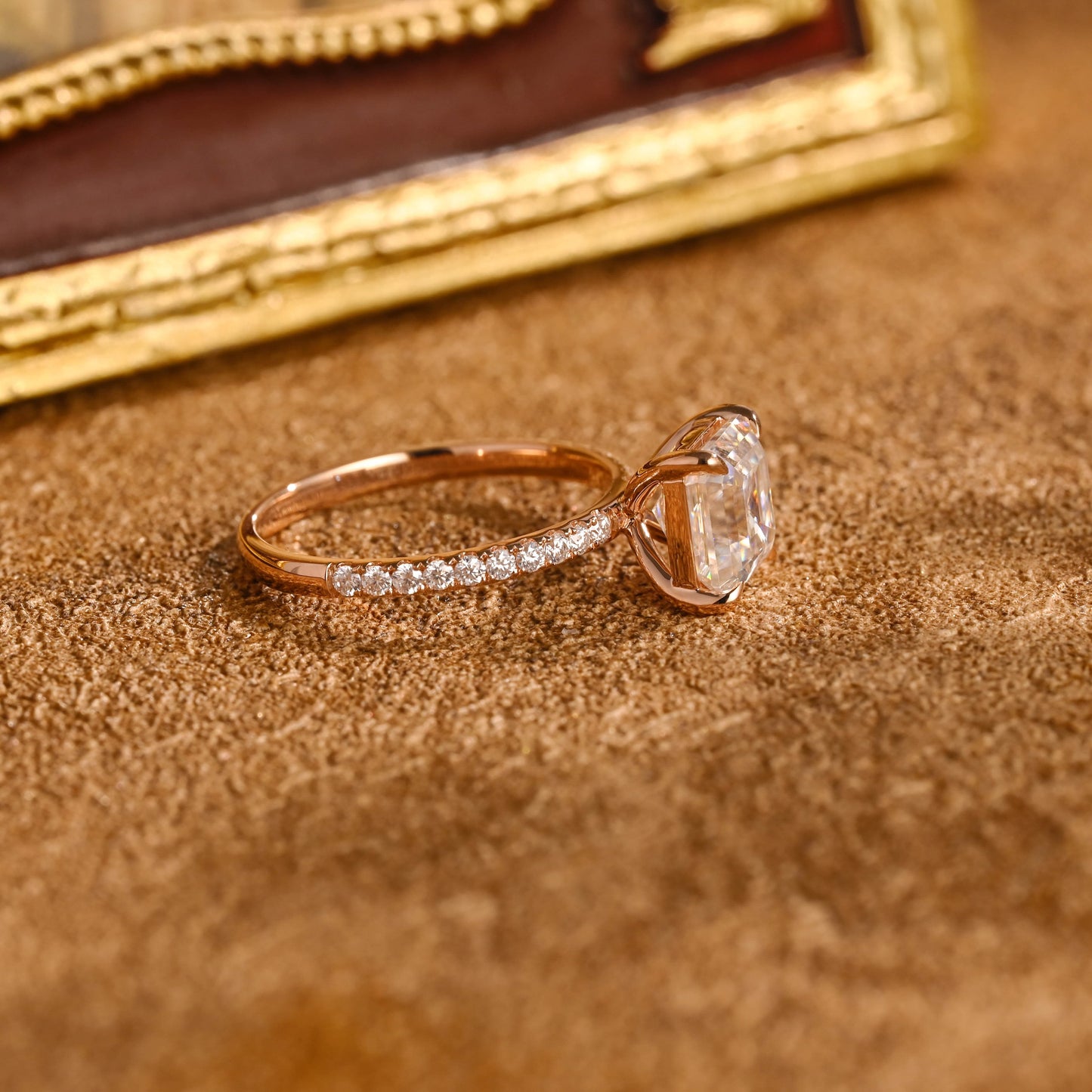 CausYou asscher cut diamond engagement ring CausYou Solid Gold D/VS1 Asscher Cut Lab Grown Diamond Engagement Ring, Half Pave Bridal Wedding Ring