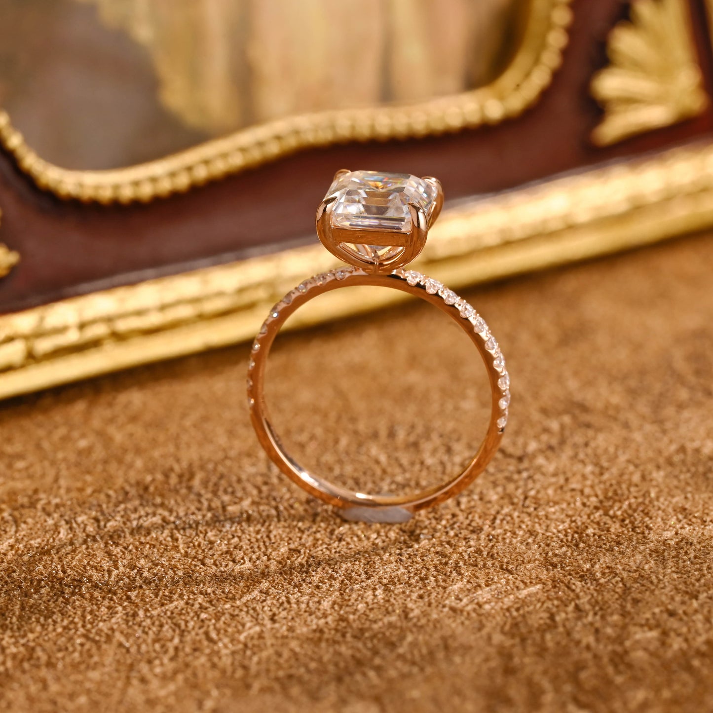 CausYou asscher cut diamond engagement ring CausYou Solid Gold D/VS1 Asscher Cut Lab Grown Diamond Engagement Ring, Half Pave Bridal Wedding Ring