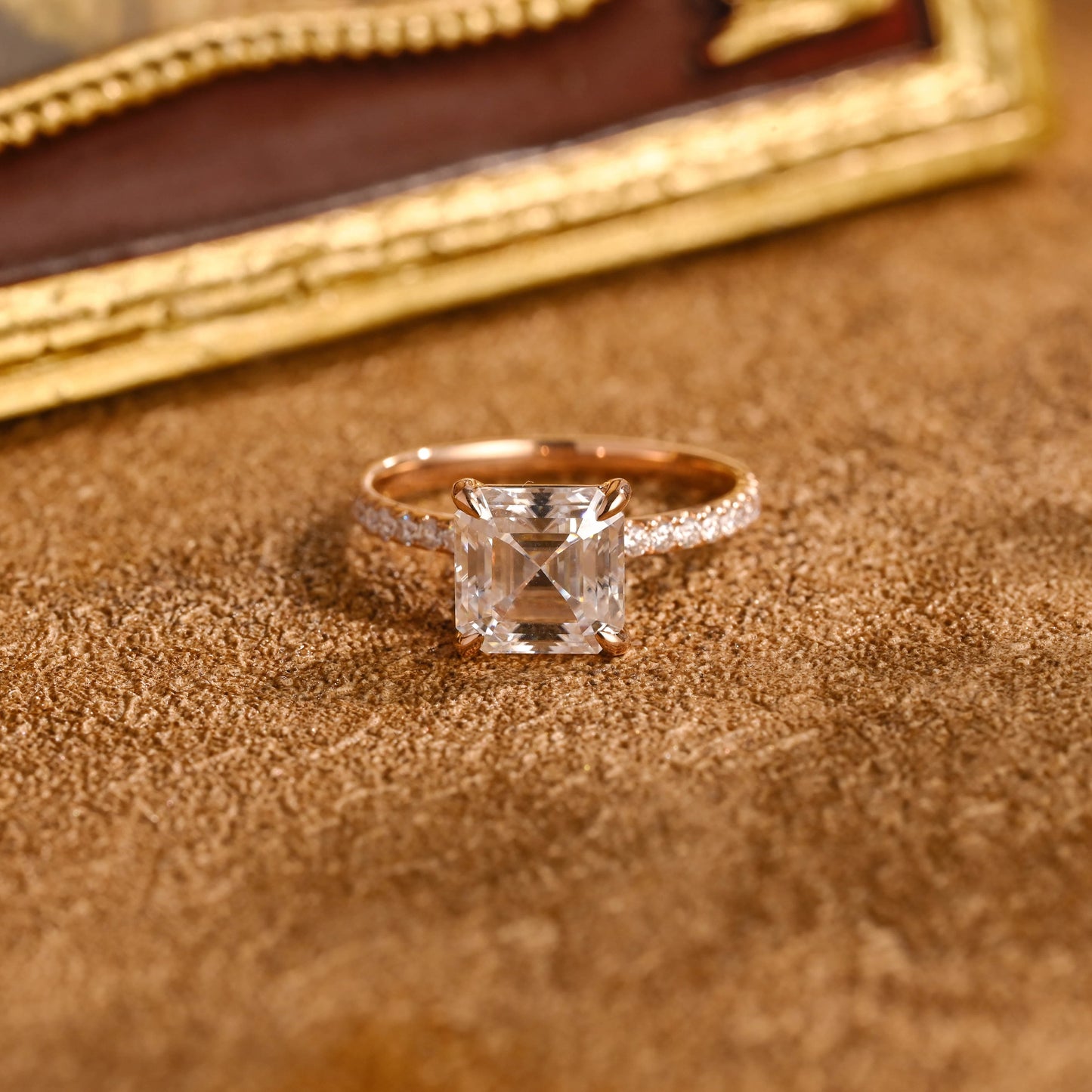 CausYou asscher cut diamond engagement ring CausYou Solid Gold D/VS1 Asscher Cut Lab Grown Diamond Engagement Ring, Half Pave Bridal Wedding Ring
