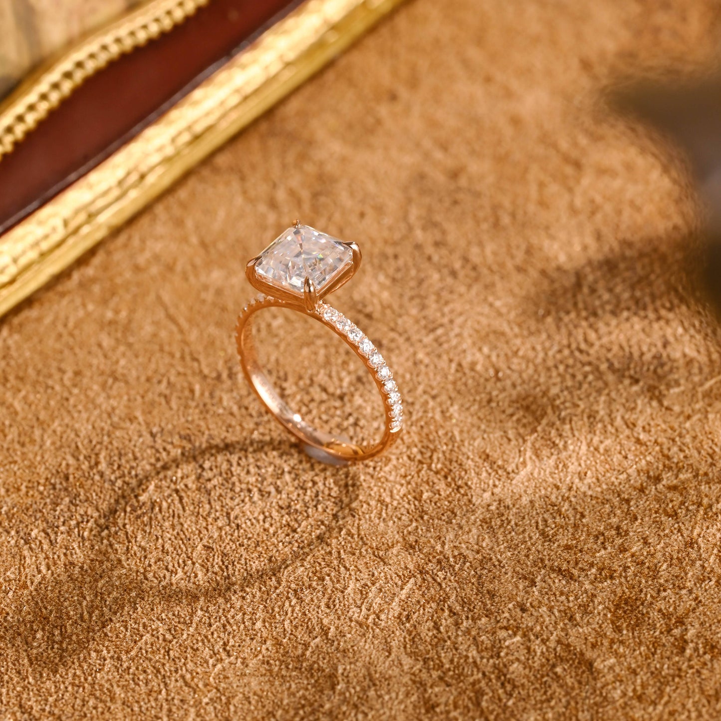 CausYou asscher cut diamond engagement ring CausYou Solid Gold D/VS1 Asscher Cut Lab Grown Diamond Engagement Ring, Half Pave Bridal Wedding Ring