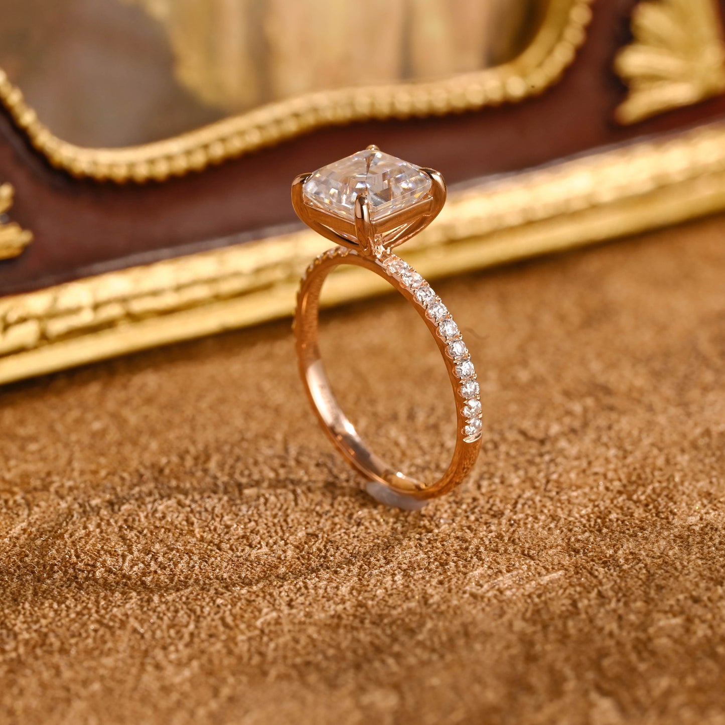 CausYou asscher cut diamond engagement ring CausYou Solid Gold D/VS1 Asscher Cut Lab Grown Diamond Engagement Ring, Half Pave Bridal Wedding Ring