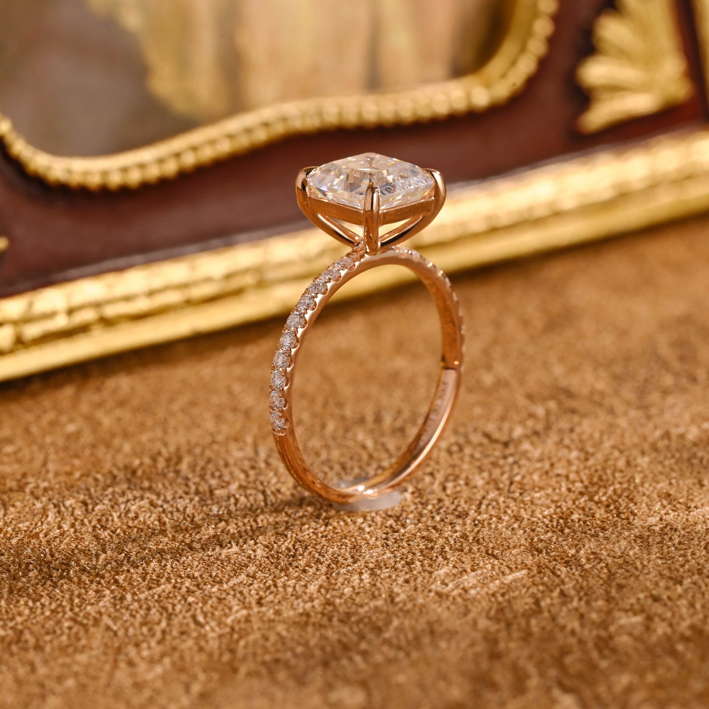 CausYou asscher cut diamond engagement ring CausYou Solid Gold D/VS1 Asscher Cut Lab Grown Diamond Engagement Ring, Half Pave Bridal Wedding Ring