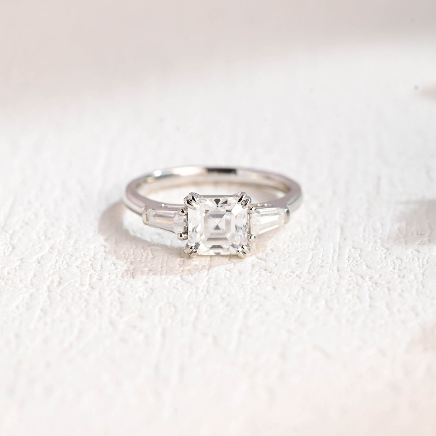 CausYou asscher cut moissanite engagement ring CausYou Solid Gold Asscher Cut Moissanite Engagement Ring, Double Claw Three Stone Promise Ring, Wedding Bridal Ring for Women