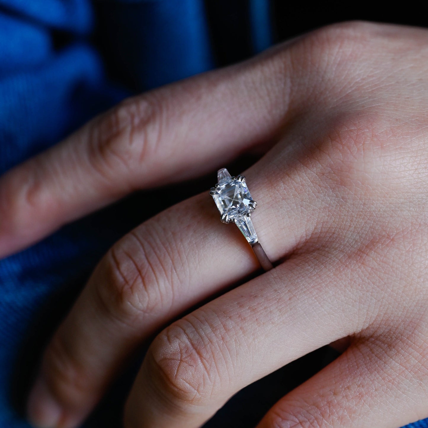 CausYou asscher cut moissanite engagement ring CausYou Solid Gold Asscher Cut Moissanite Engagement Ring, Double Claw Three Stone Promise Ring, Wedding Bridal Ring for Women