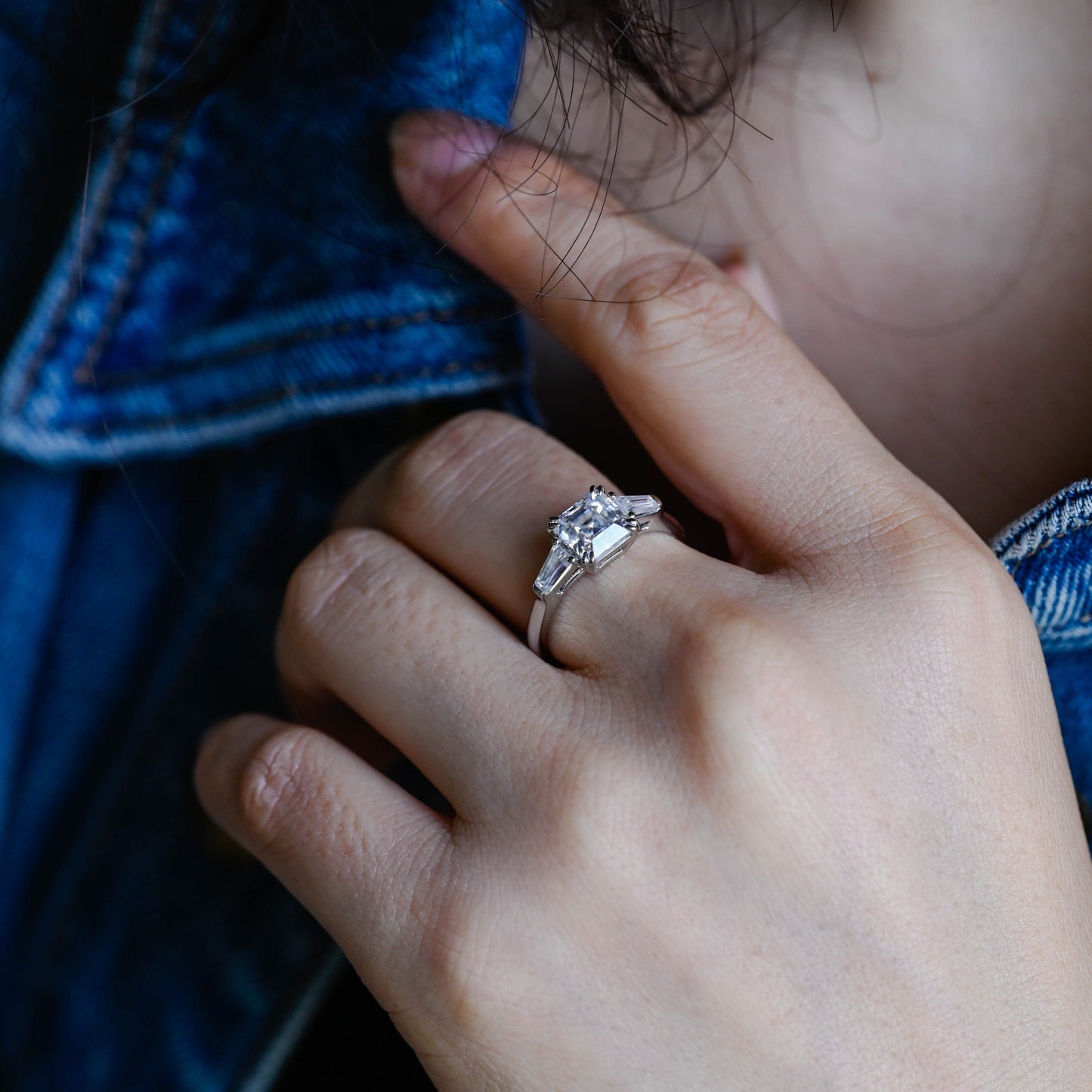 CausYou asscher cut moissanite engagement ring CausYou Solid Gold Asscher Cut Moissanite Engagement Ring, Double Claw Three Stone Promise Ring, Wedding Bridal Ring for Women