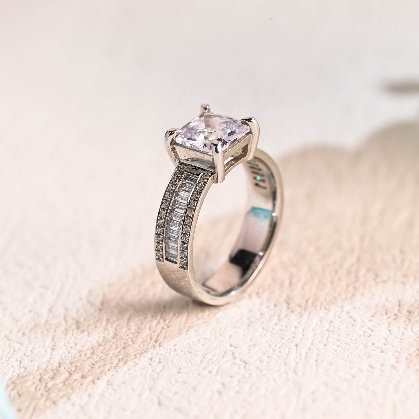 CausYou asscher cut moissanite engagement ring Solid Gold 5mm Width Asscher Cut Moissanite Engagement Ring, Baguette & Round Paved Promise Ring
