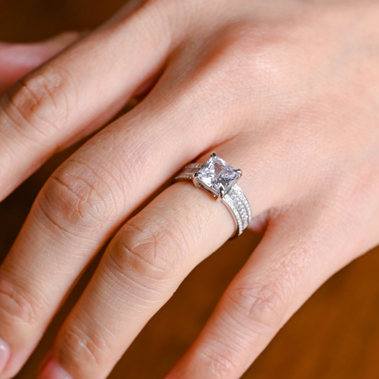 CausYou asscher cut moissanite engagement ring Solid Gold 5mm Width Asscher Cut Moissanite Engagement Ring, Baguette & Round Paved Promise Ring
