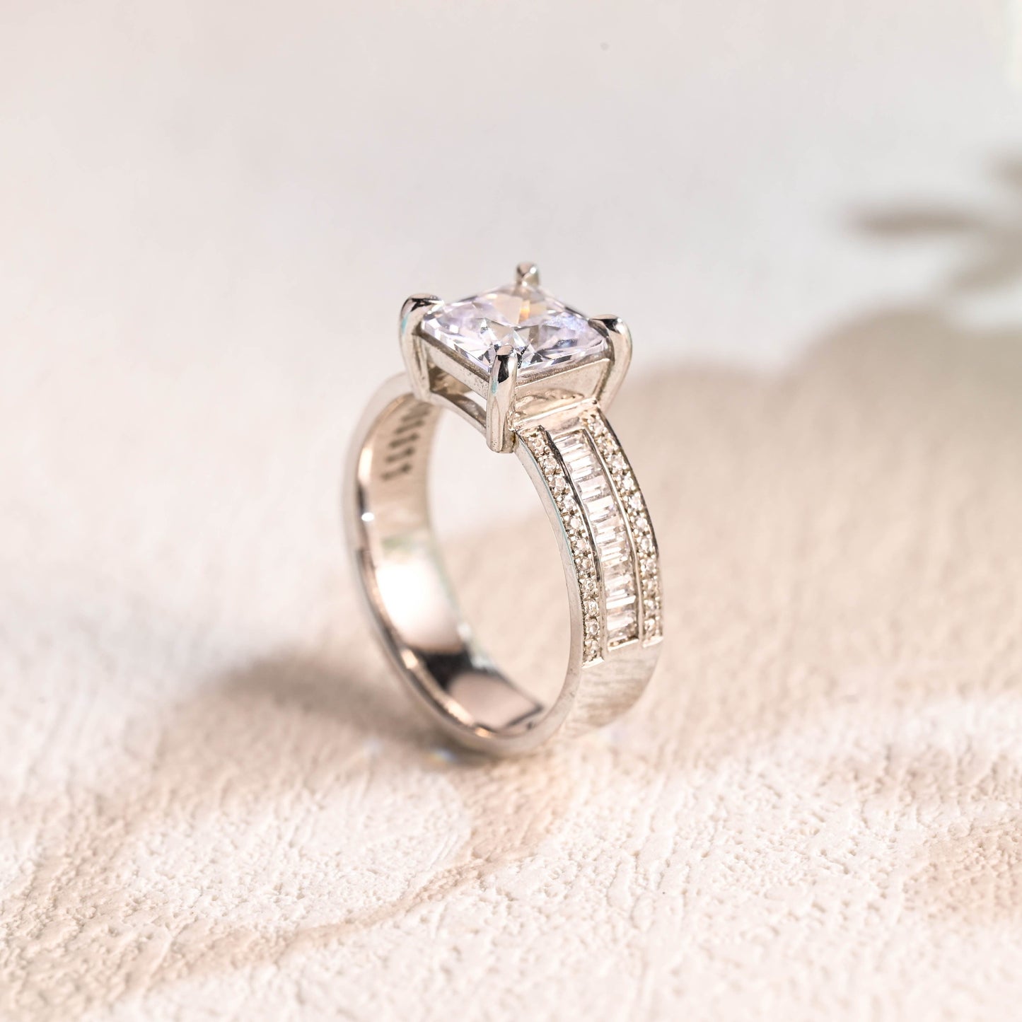CausYou asscher cut moissanite engagement ring Solid Gold 5mm Width Asscher Cut Moissanite Engagement Ring, Baguette & Round Paved Promise Ring