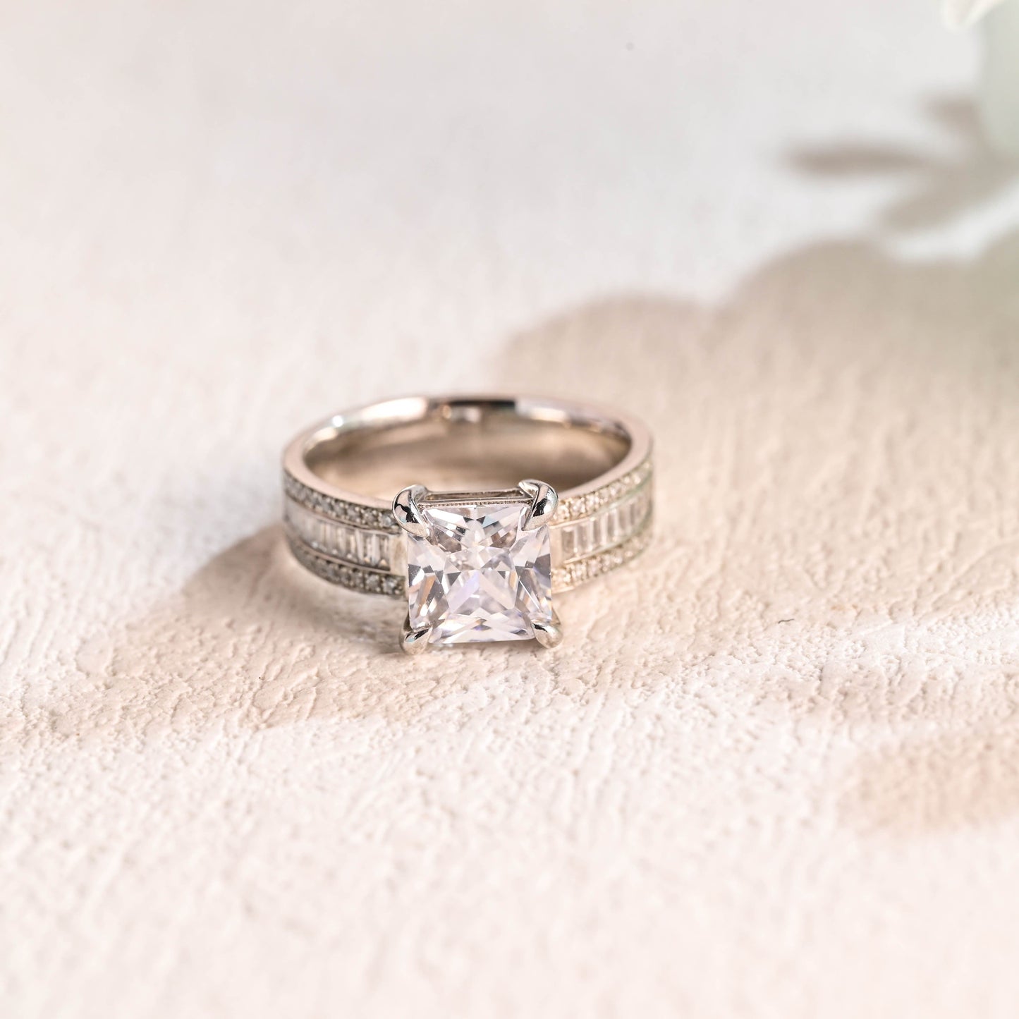 CausYou asscher cut moissanite engagement ring Solid Gold 5mm Width Asscher Cut Moissanite Engagement Ring, Baguette & Round Paved Promise Ring