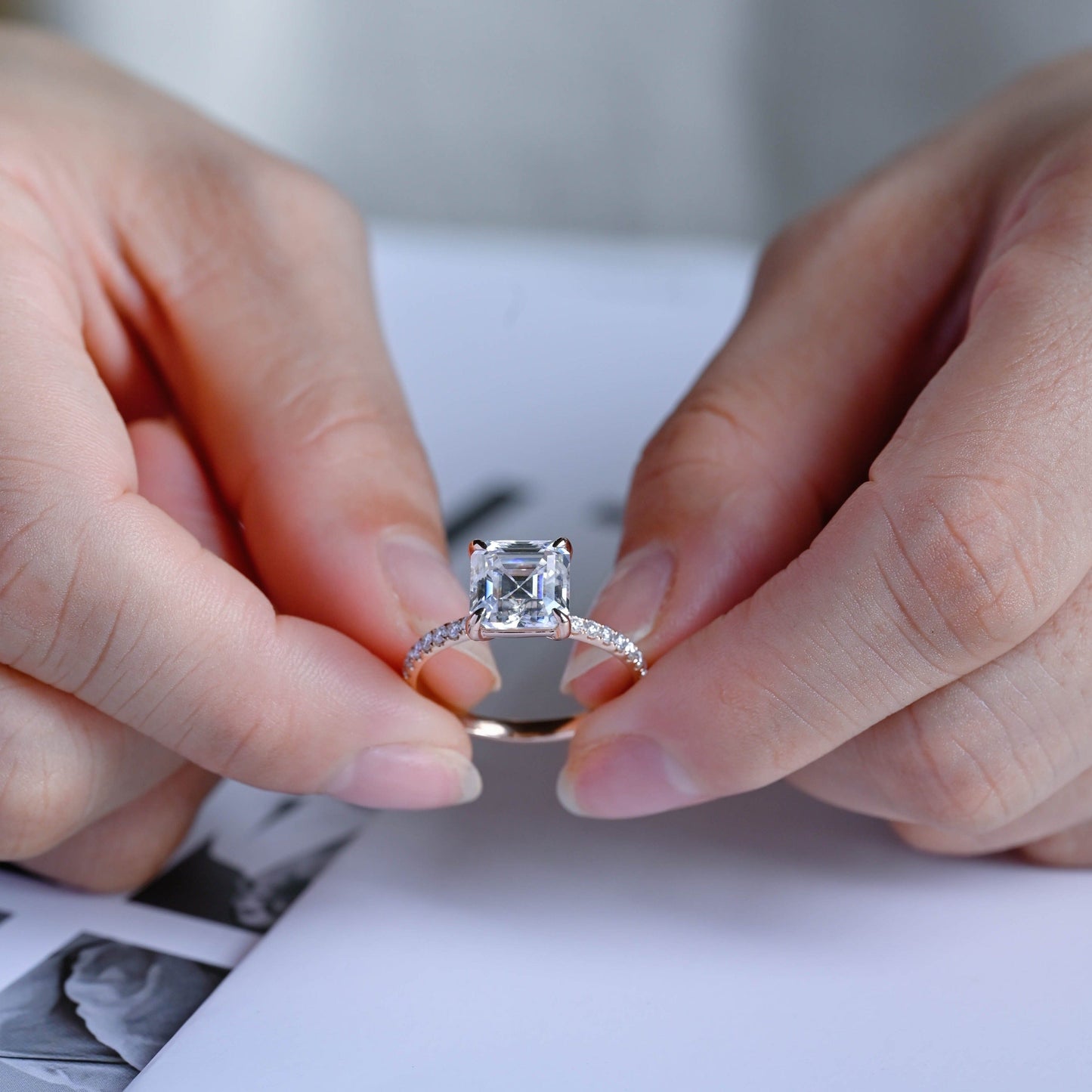 CausYou asscher cut moissanite engagement ring Solid Gold Asscher Cut Moissanite Engagement Ring, Promise Ring, Proposal Ring, Gift for Woman, Wife