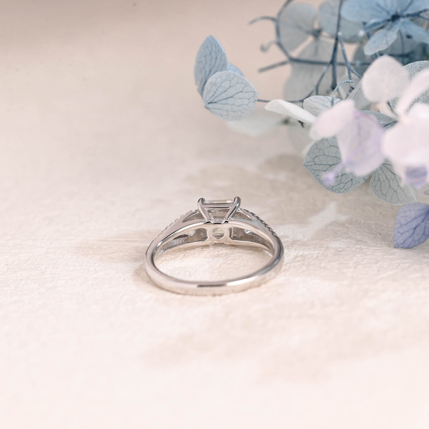 CausYou asscher cut moissanite engagement ring Solid Gold Double Half Eternity Asscher Cut Moissanite Engagement Ring