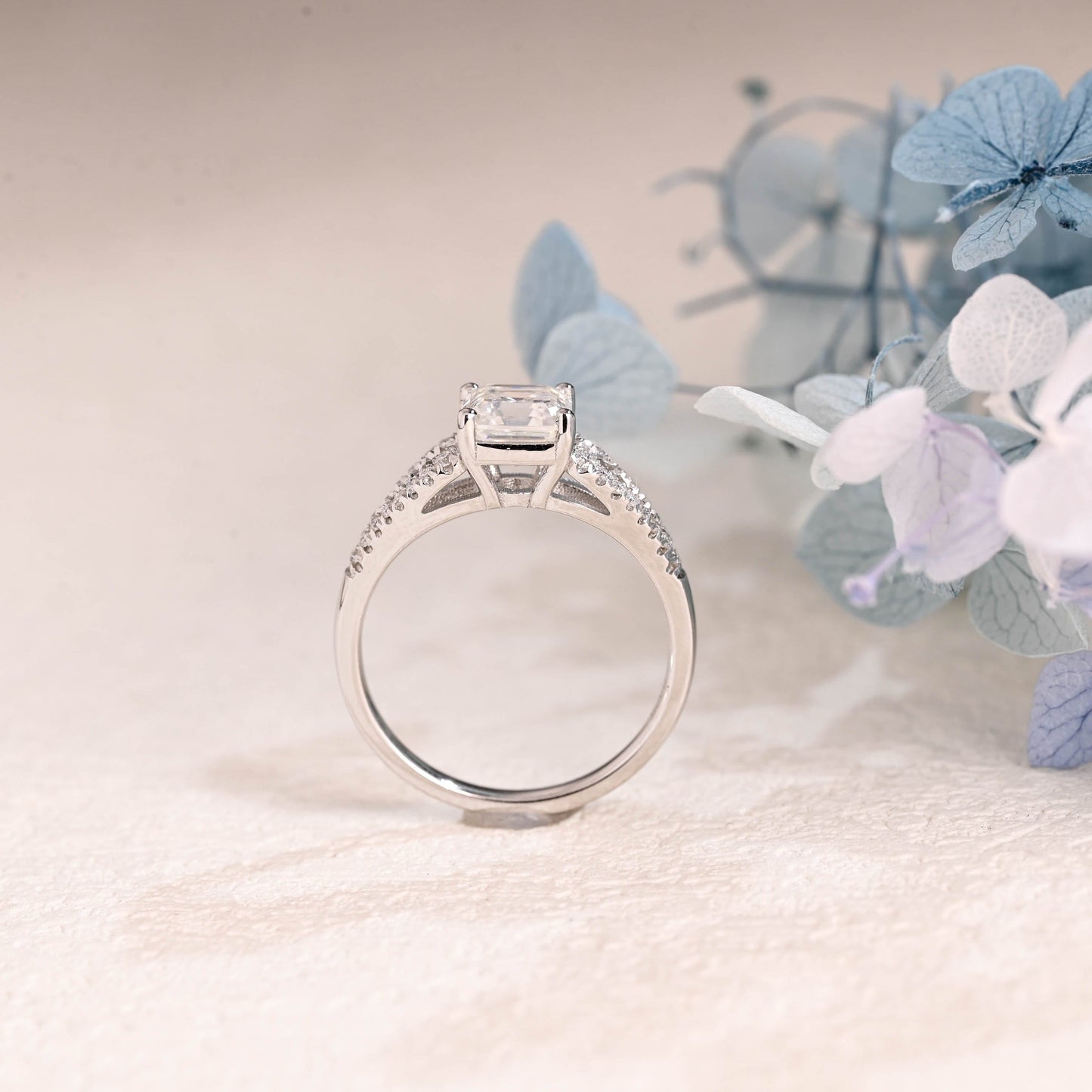 CausYou asscher cut moissanite engagement ring Solid Gold Double Half Eternity Asscher Cut Moissanite Engagement Ring