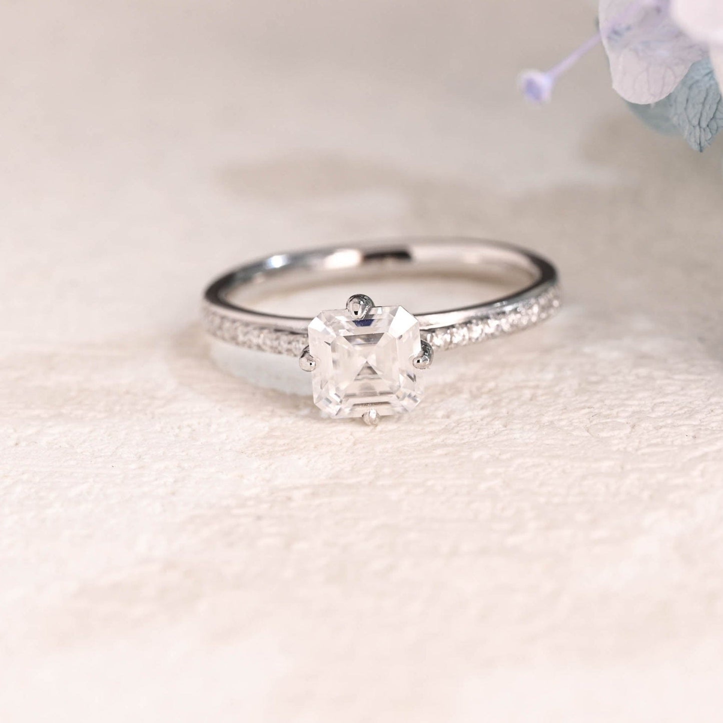 CausYou asscher cut moissanite engagement ring Solid Gold Hidden Halo Asscher Cut Moissanite Engagement Ring