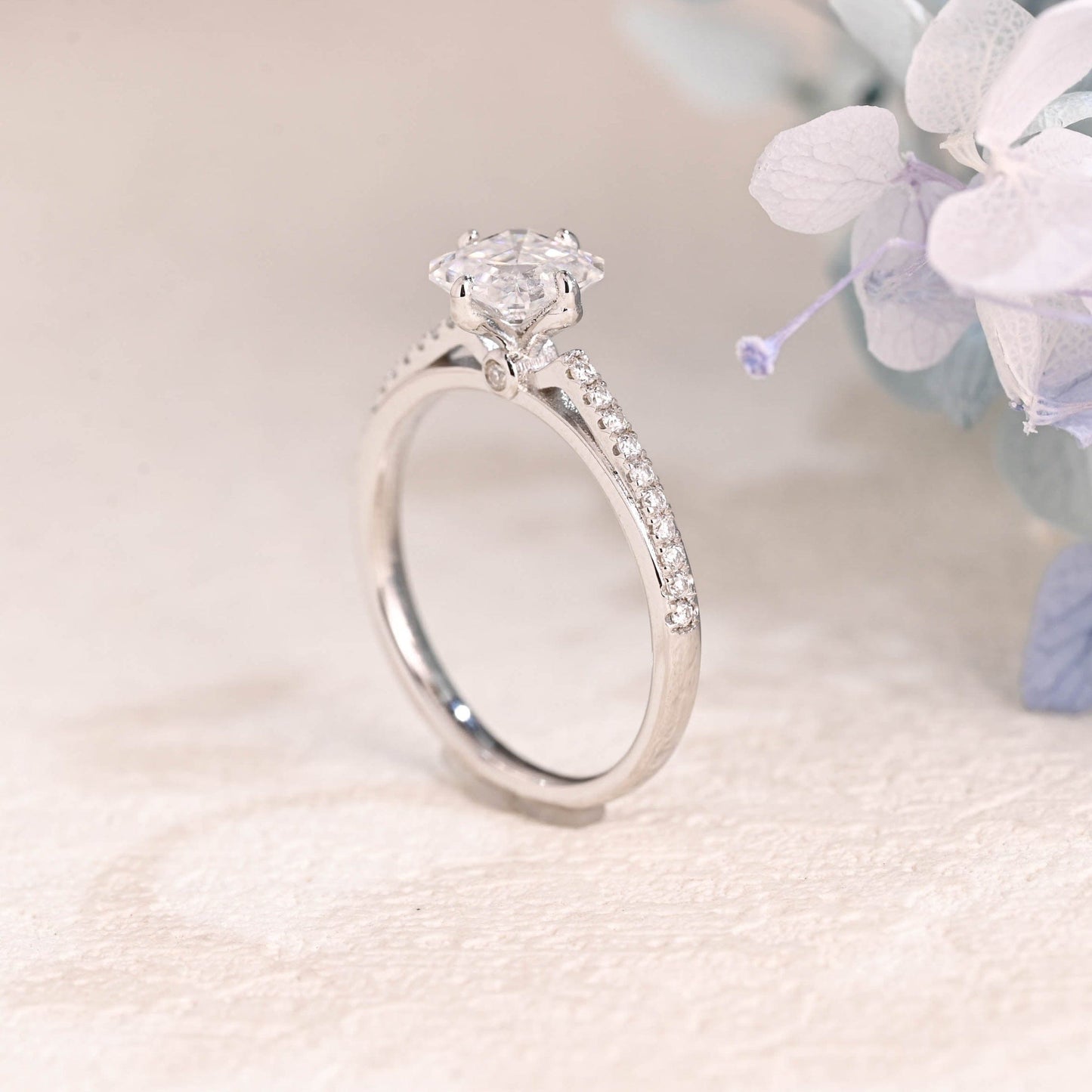 CausYou asscher cut moissanite engagement ring Solid Gold Hidden Halo Asscher Cut Moissanite Engagement Ring