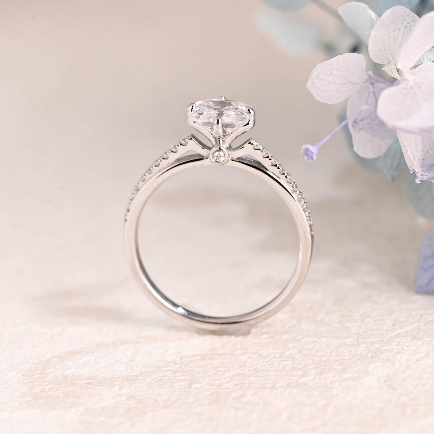 CausYou asscher cut moissanite engagement ring Solid Gold Hidden Halo Asscher Cut Moissanite Engagement Ring