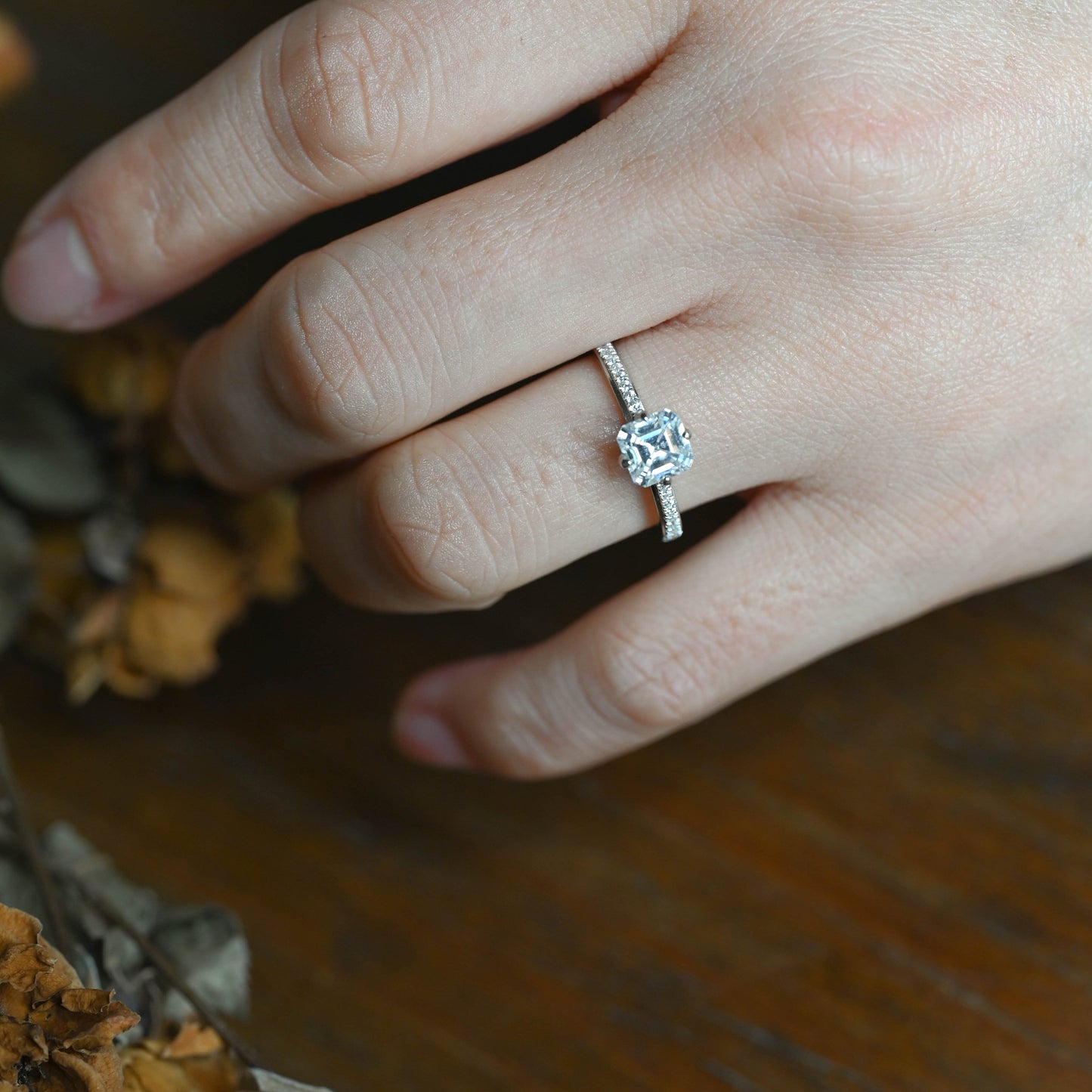 CausYou asscher cut moissanite engagement ring Solid Gold Hidden Halo Asscher Cut Moissanite Engagement Ring