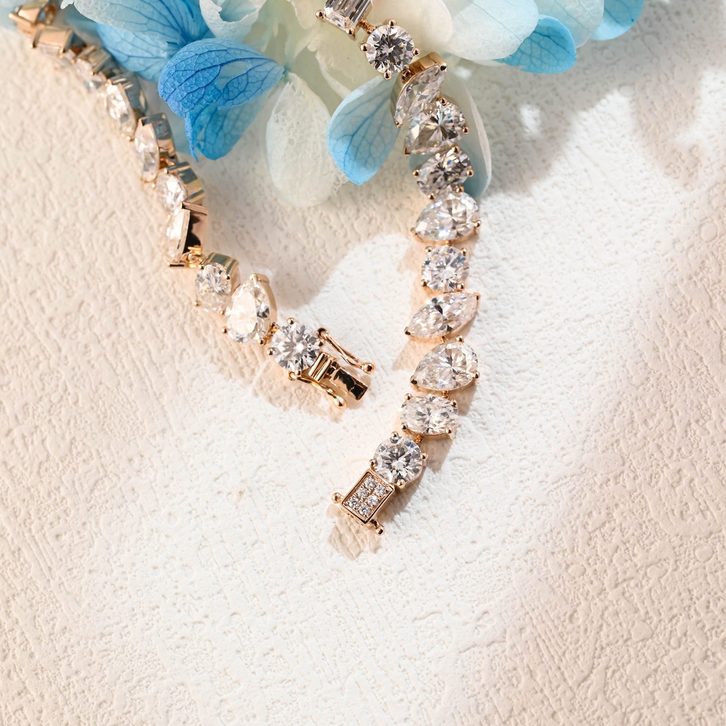 CausYou bracelet CausYou Solid Gold Tennis Bracelet with Mixed Cut Moissanites, Minimalist Bridal Jewelry, Anniversary Gifts for Women, Wife