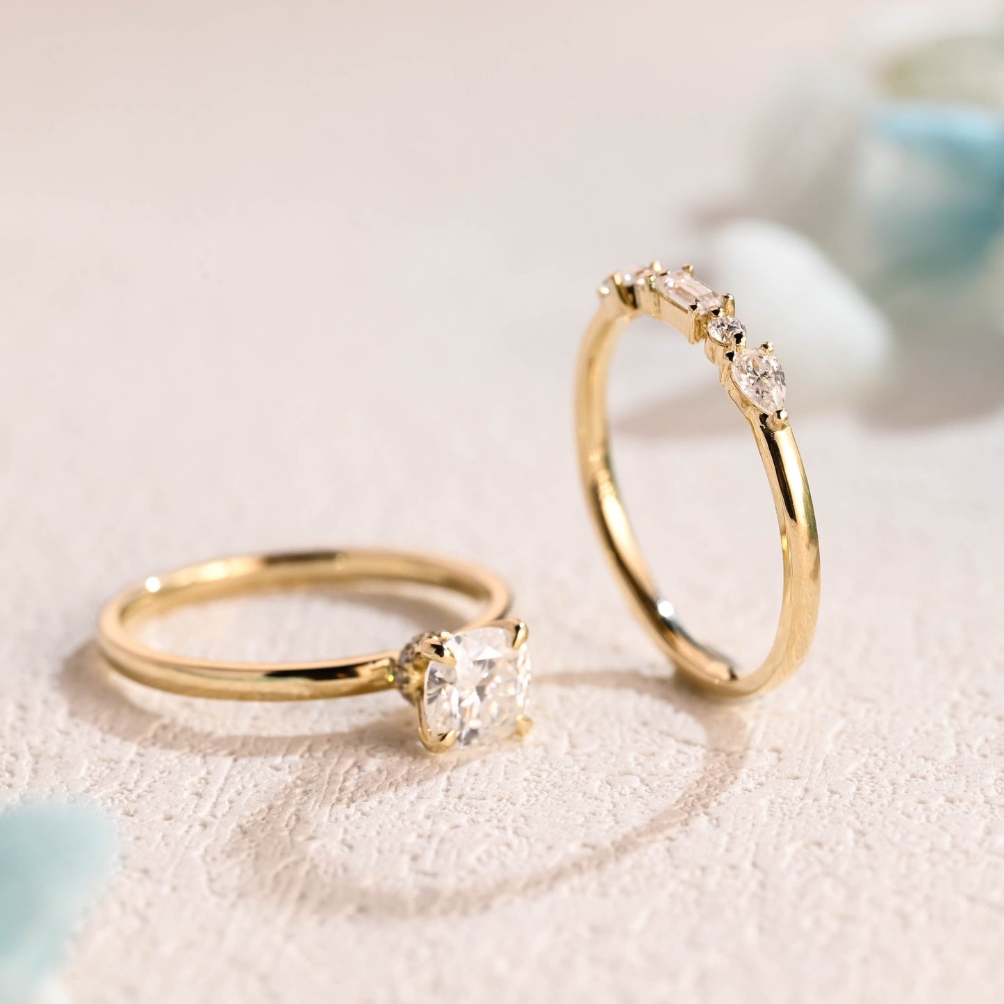 CausYou cushion cut bridal set CausYou Solid Gold Cushion Cut Moissanite Engagement Ring and Wedding Ring Set, Bridal Set, Gift for Woman, Wife