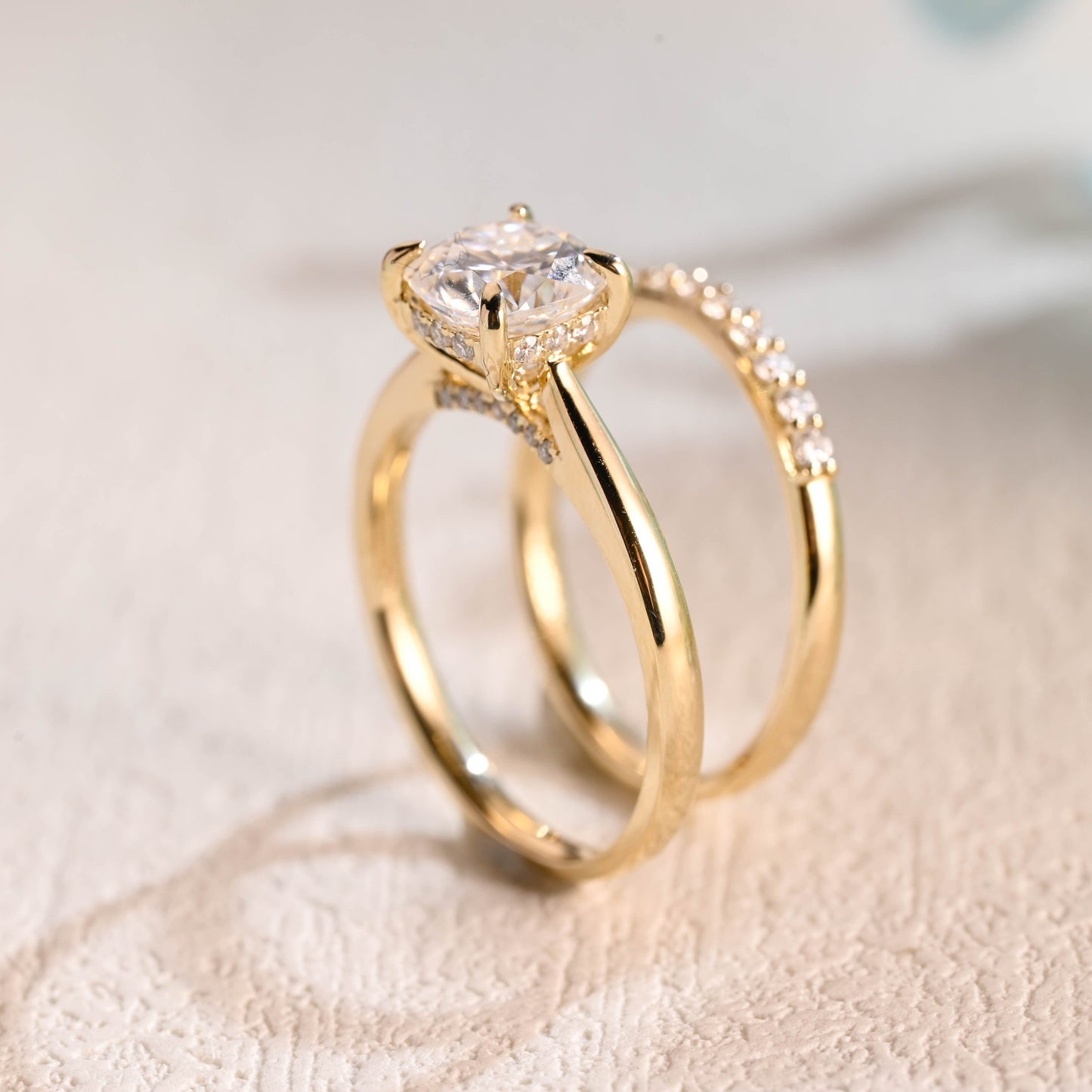 CausYou cushion cut bridal set CausYou Solid Gold Cushion Cut Moissanite Engagement Ring and Wedding Ring Set, Bridal Set, Gift for Woman, Wife