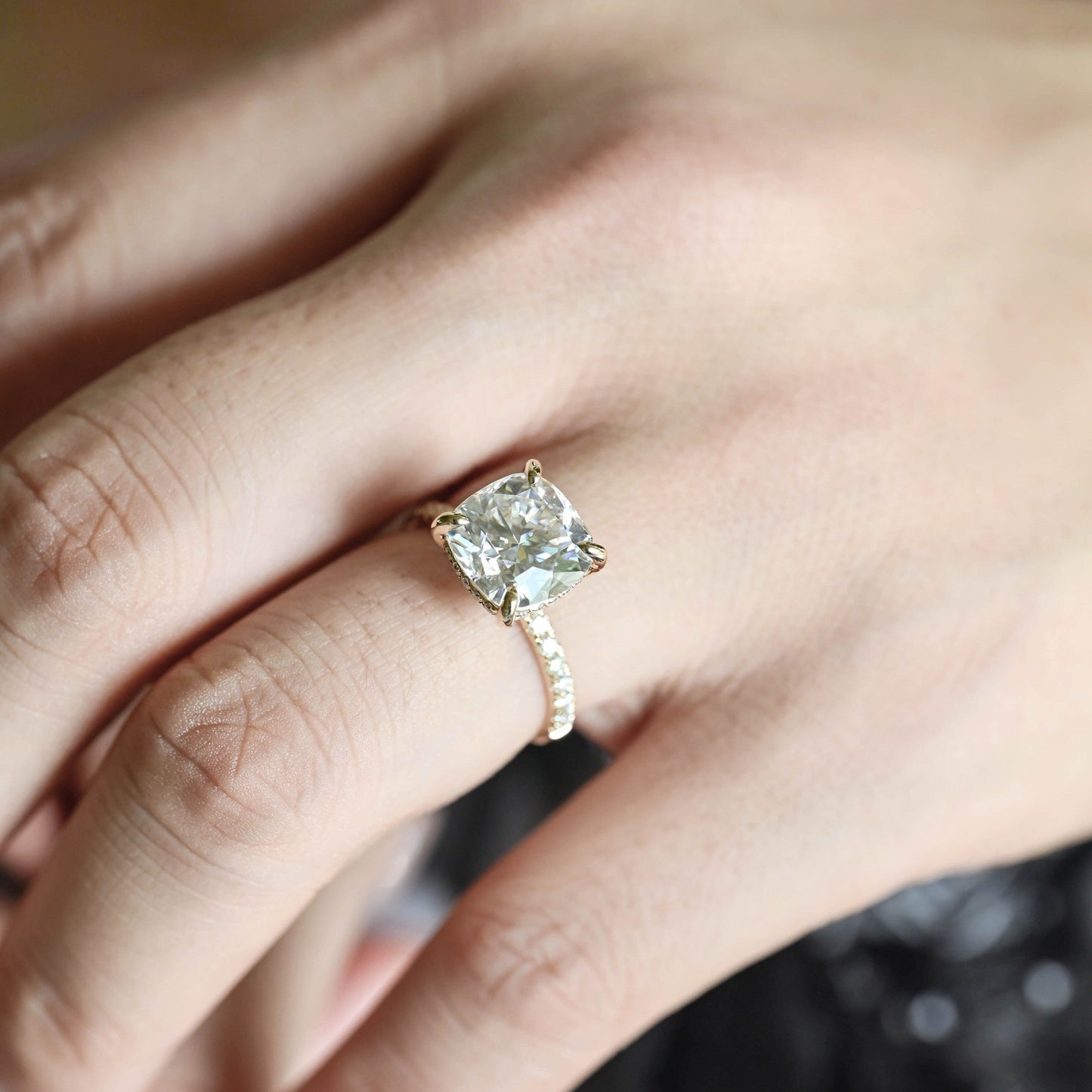 CausYou cushion cut diamond engagement ring CausYou Solid Gold D/VS1 Cushion Cut Diamond Engagement Ring Hidden Halo, Lab Grown Diamond Paved Ring, Promise Ring, Gift for Women Wife
