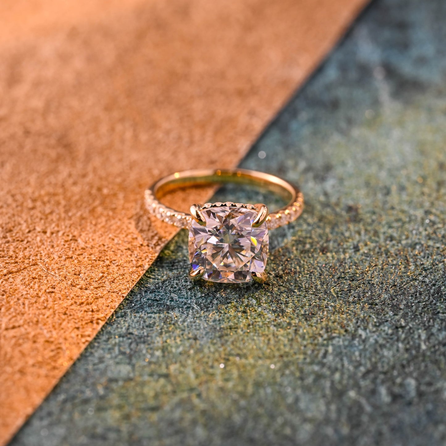 CausYou cushion cut diamond engagement ring CausYou Solid Gold D/VS1 Cushion Cut Diamond Engagement Ring Hidden Halo, Lab Grown Diamond Paved Ring, Promise Ring, Gift for Women Wife