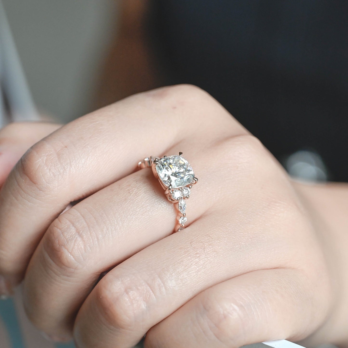 CausYou cushion cut diamond engagement ring CausYou Solid Gold D/VS1 Cushion Cut Lab Grown Diamond Ring, Cluster Engagement Wedding Ring for Women