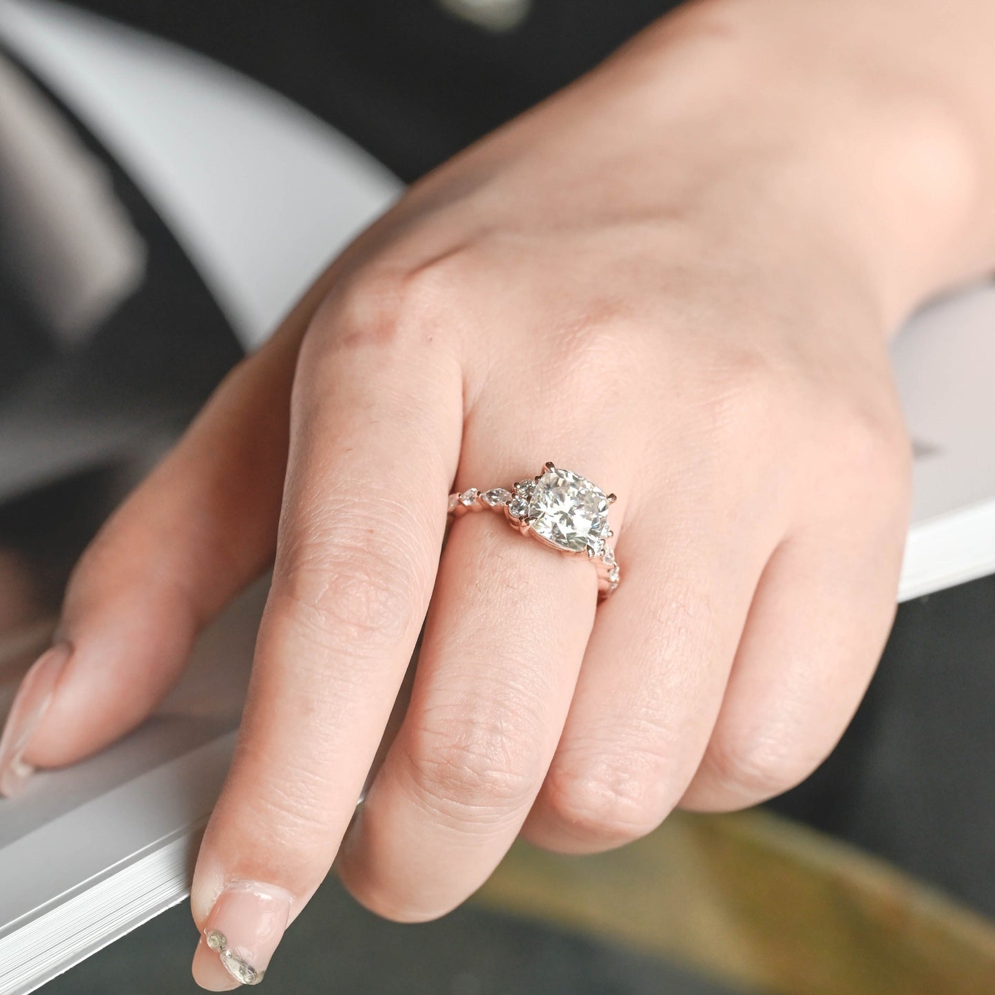 CausYou cushion cut diamond engagement ring CausYou Solid Gold D/VS1 Cushion Cut Lab Grown Diamond Ring, Cluster Engagement Wedding Ring for Women