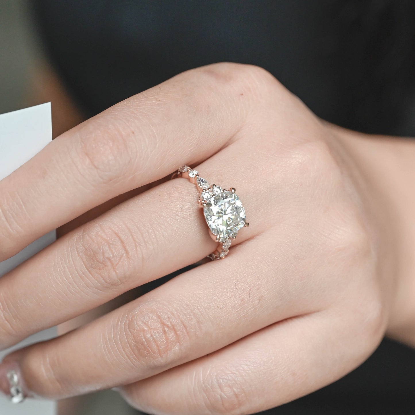 CausYou cushion cut diamond engagement ring CausYou Solid Gold D/VS1 Cushion Cut Lab Grown Diamond Ring, Cluster Engagement Wedding Ring for Women