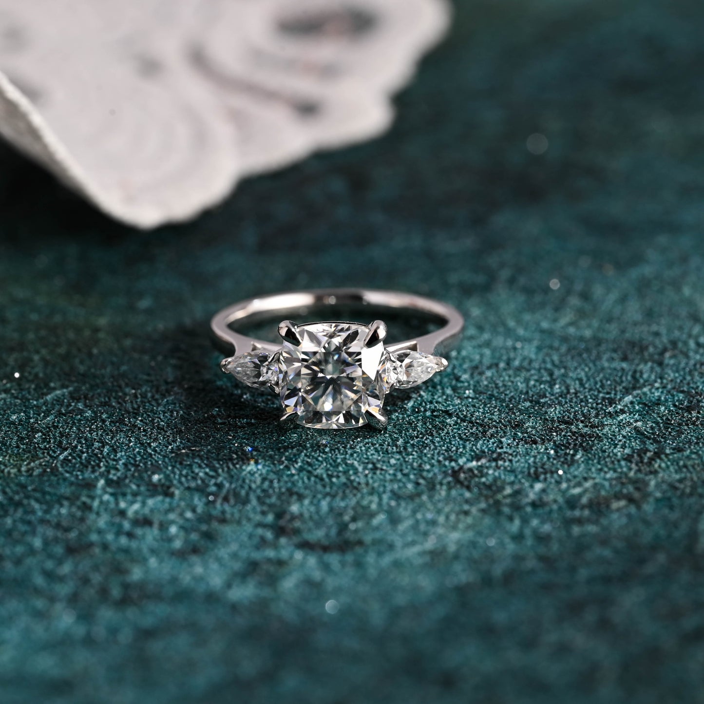 CausYou cushion cut diamond engagement ring CausYou Solid Gold D/VS1 Cushion Cut Lab Grown Diamond Ring, Pear Side Stones Engagement Wedding Ring for Women