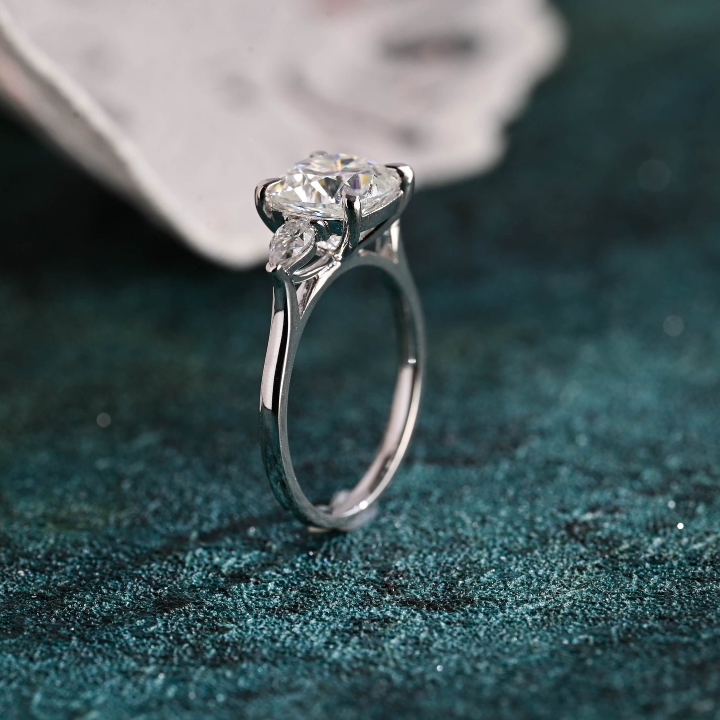 CausYou cushion cut diamond engagement ring CausYou Solid Gold D/VS1 Cushion Cut Lab Grown Diamond Ring, Pear Side Stones Engagement Wedding Ring for Women