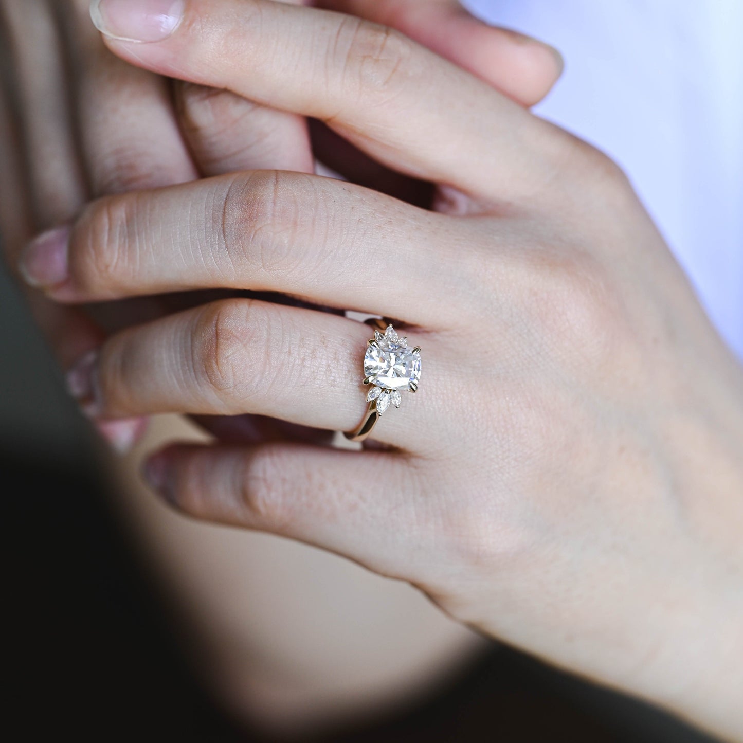 CausYou cushion cut diamond engagement ring CausYou Solid Gold D/VS1 Elongated Cushion Cut Lab Grown Diamond Engagement Ring, Side Stone Wedding Ring