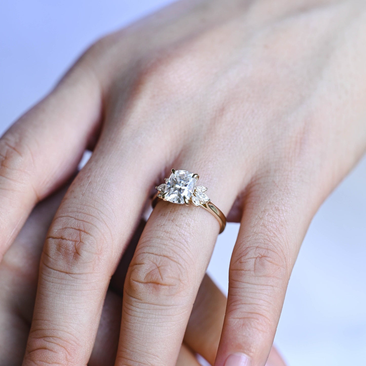 CausYou cushion cut diamond engagement ring CausYou Solid Gold D/VS1 Elongated Cushion Cut Lab Grown Diamond Engagement Ring, Side Stone Wedding Ring