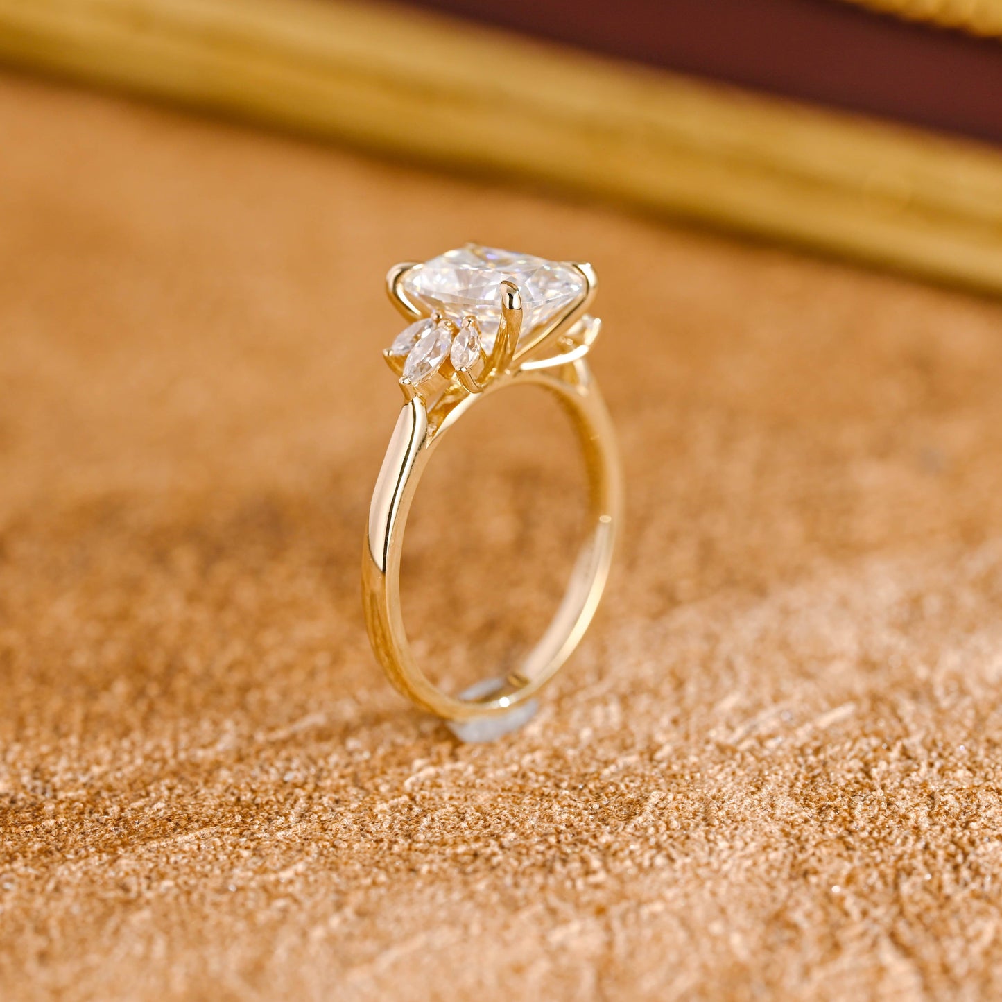 CausYou cushion cut diamond engagement ring CausYou Solid Gold D/VS1 Elongated Cushion Cut Lab Grown Diamond Engagement Ring, Side Stone Wedding Ring