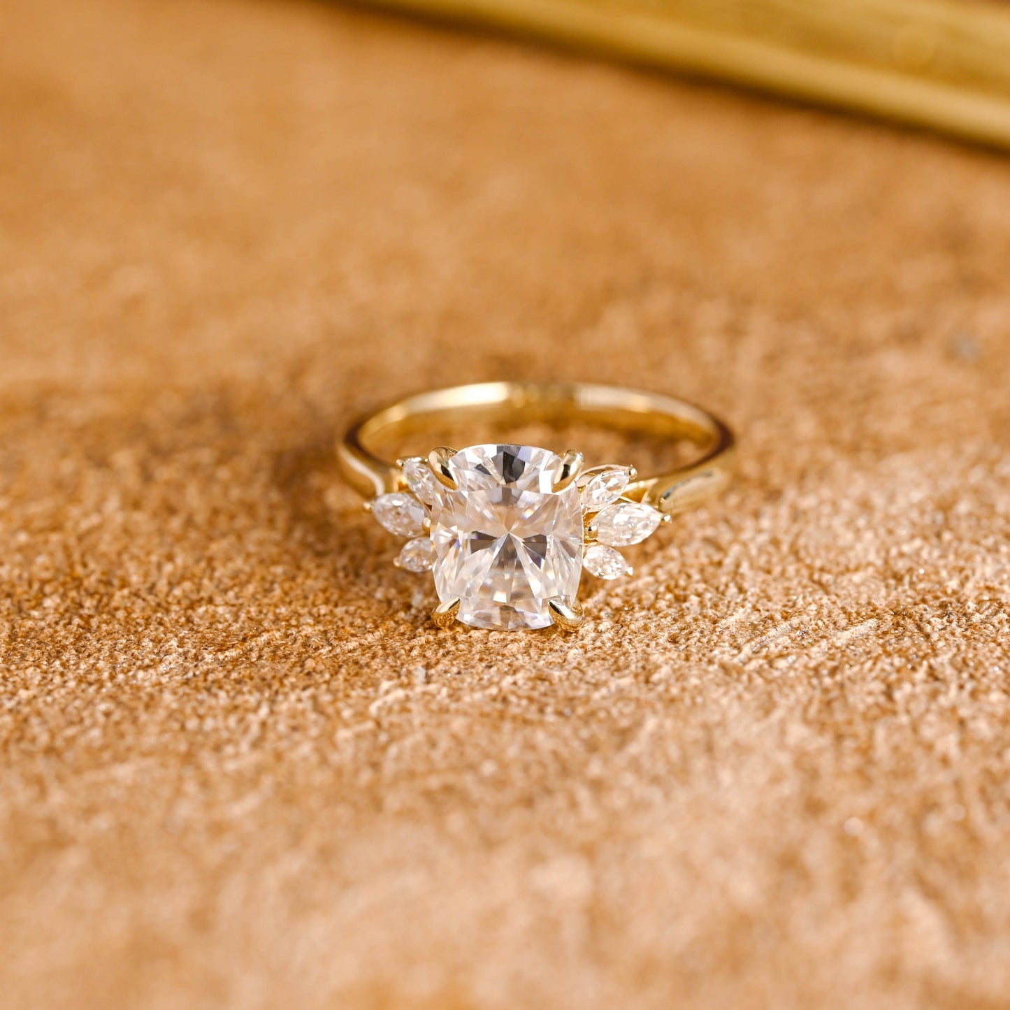 CausYou cushion cut diamond engagement ring CausYou Solid Gold D/VS1 Elongated Cushion Cut Lab Grown Diamond Engagement Ring, Side Stone Wedding Ring