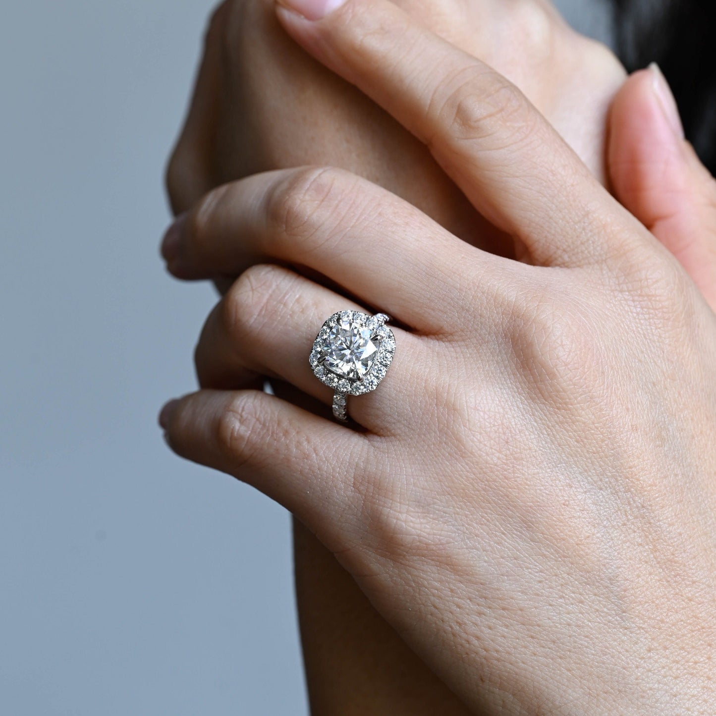 CausYou cushion cut diamond engagement ring CausYou Solid Gold Halo D/VS1 Cushion Cut Diamond Engagement Ring Lab Grown Diamond Ring, Paved Promise Ring, Gift for Women, Wife