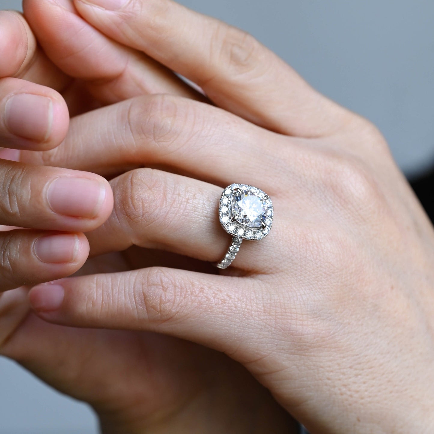 CausYou cushion cut diamond engagement ring CausYou Solid Gold Halo D/VS1 Cushion Cut Diamond Engagement Ring Lab Grown Diamond Ring, Paved Promise Ring, Gift for Women, Wife