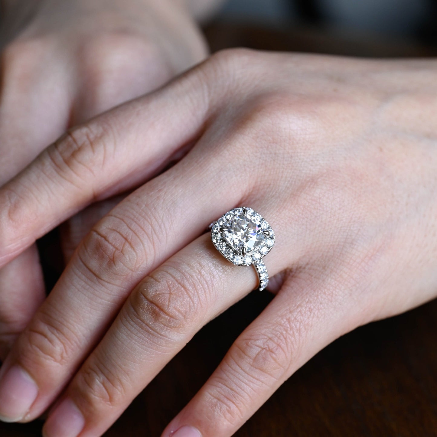 CausYou cushion cut diamond engagement ring CausYou Solid Gold Halo D/VS1 Cushion Cut Diamond Engagement Ring Lab Grown Diamond Ring, Paved Promise Ring, Gift for Women, Wife