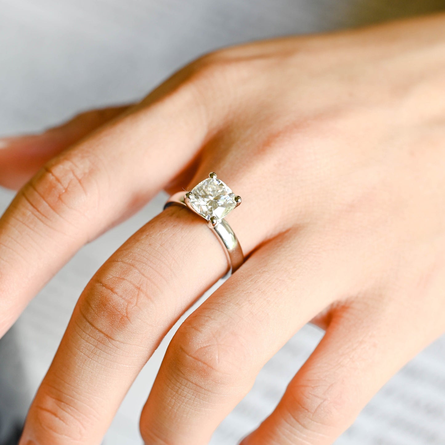 CausYou cushion cut moissanite engagement ring CausYou Solid Gold 3.7mm Width Cushion Cut Moissanite Engagement Ring, Solitaire Cushion Cut Ring, Promise Ring, Gift for Women Wife