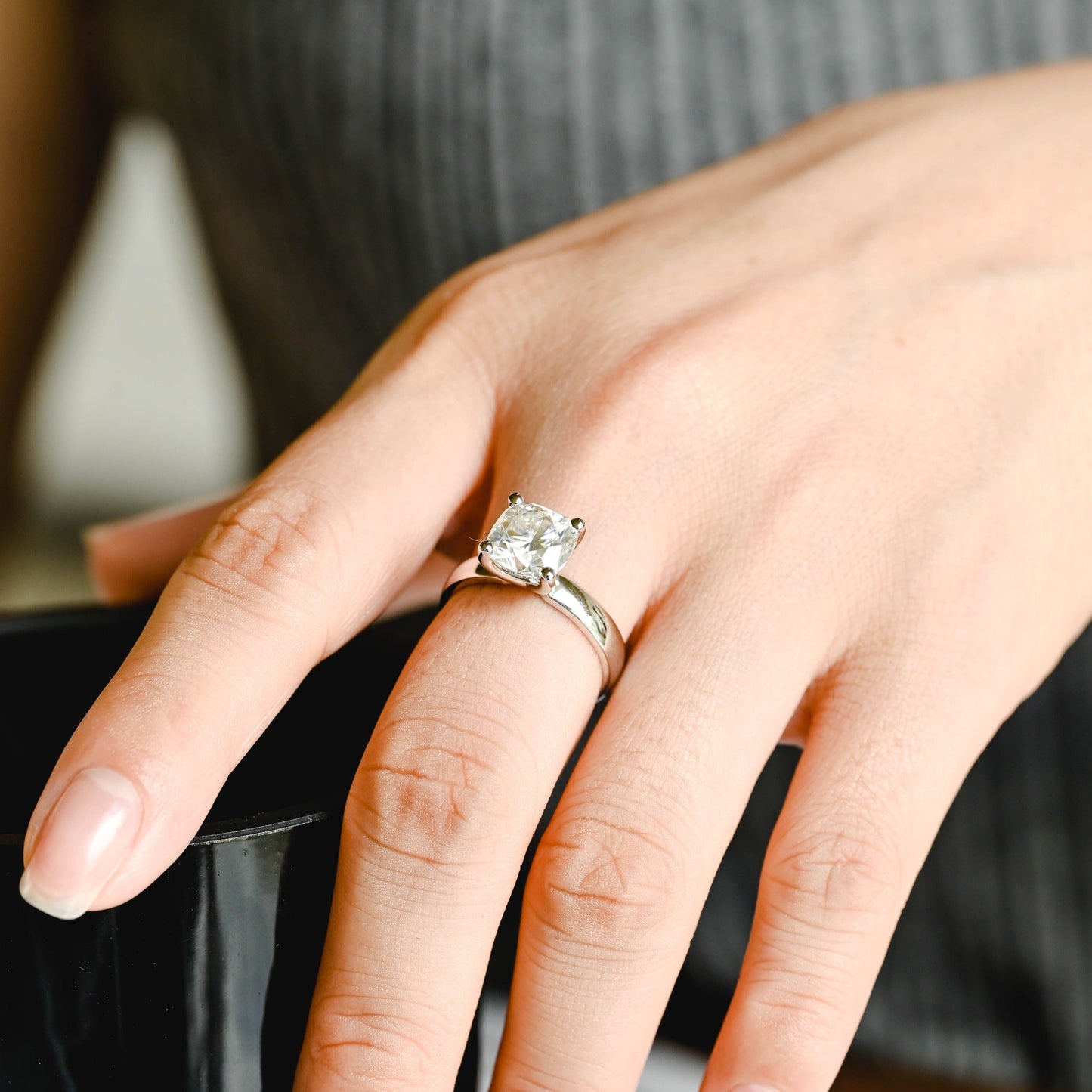 CausYou cushion cut moissanite engagement ring CausYou Solid Gold 3.7mm Width Cushion Cut Moissanite Engagement Ring, Solitaire Cushion Cut Ring, Promise Ring, Gift for Women Wife