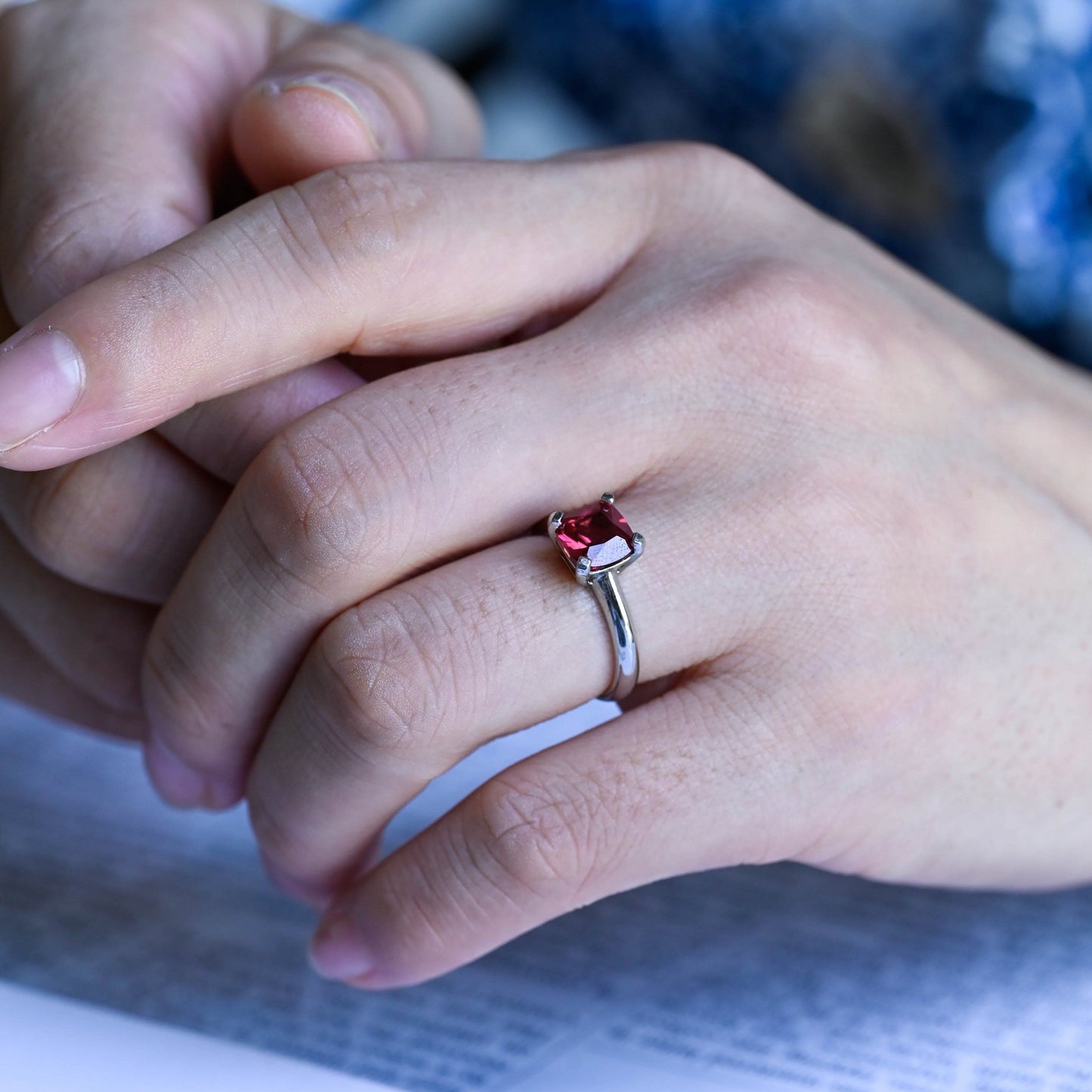 CausYou cushion cut moissanite engagement ring CausYou Solid Gold Cushion Cut Lab Grown Ruby Engagement Ring, Promise Ring, Proposal Ring, Gift for Women Wife