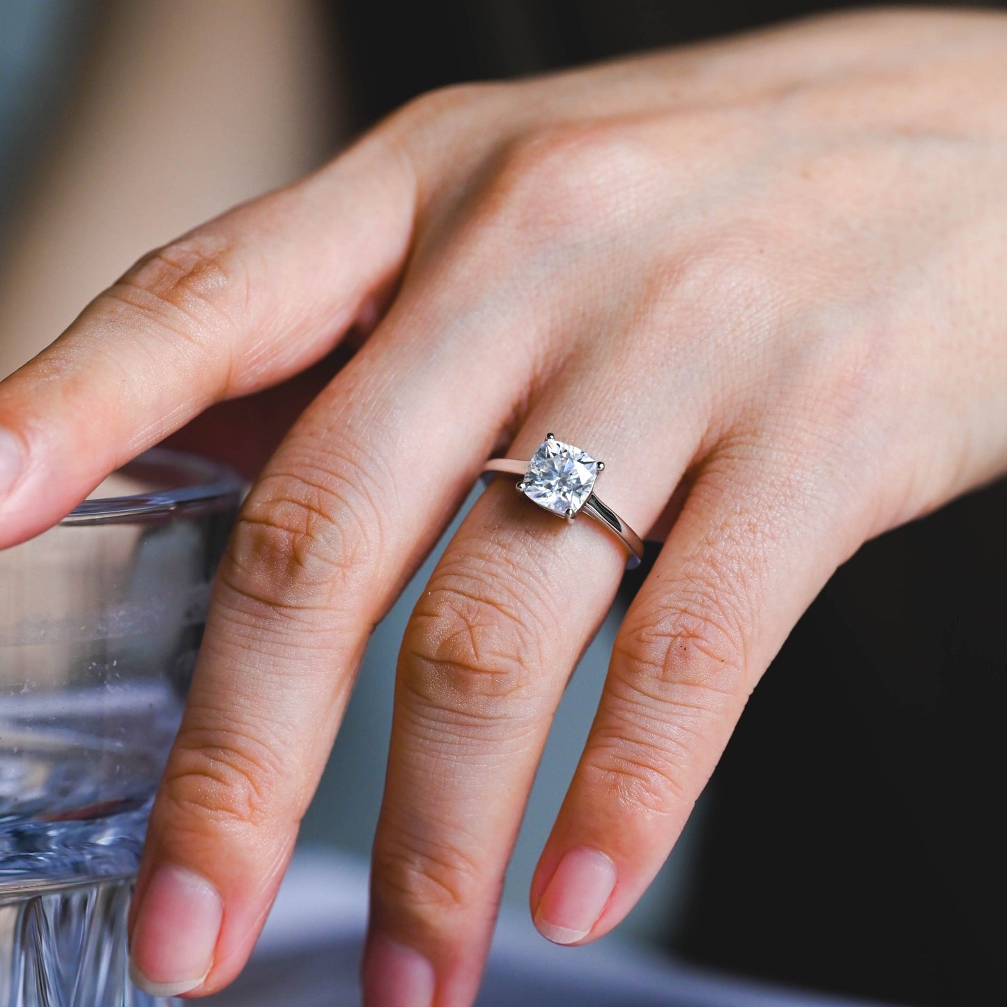 CausYou cushion cut moissanite engagement ring CausYou Solid Gold Cushion Cut Moissanite Engagement Ring, Promise Ring, Proposal Ring, Gift for Women Wife