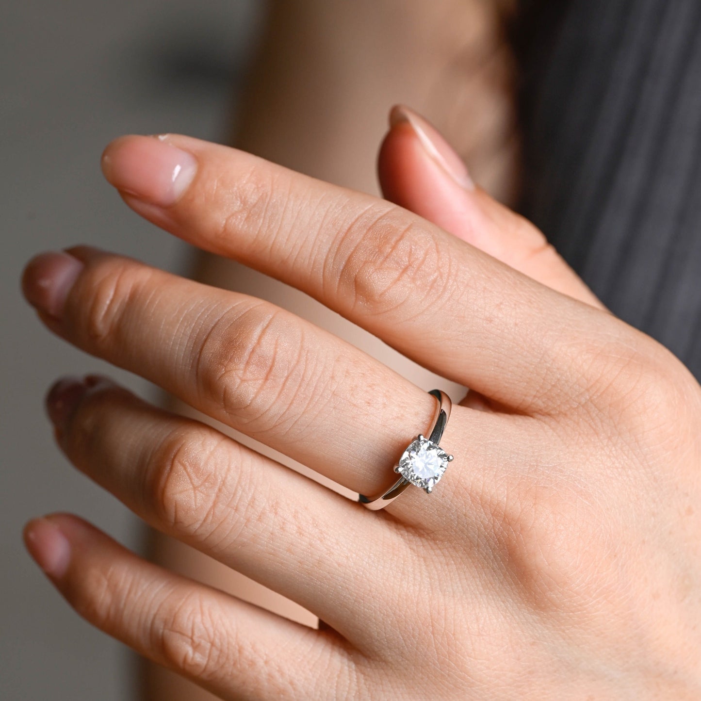 CausYou cushion cut moissanite engagement ring CausYou Solid Gold Cushion Cut Moissanite Engagement Ring, Solitaire Proposal Ring for Women Wife