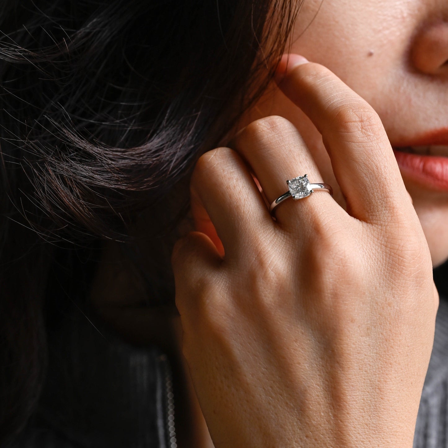 CausYou cushion cut moissanite engagement ring CausYou Solid Gold Cushion Cut Moissanite Engagement Ring, Solitaire Proposal Ring for Women Wife