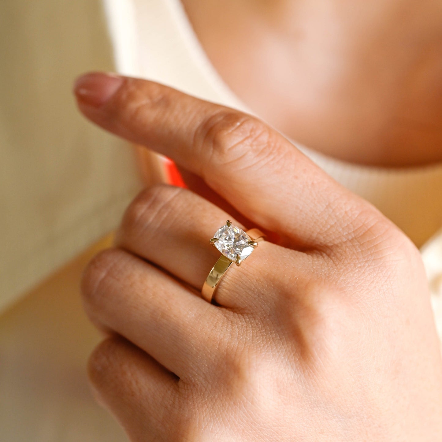CausYou cushion cut moissanite engagement ring CausYou Solid Gold Elongated Cushion Cut Moissanite Engagement Ring, Promise Ring, Proposal Ring, Gift for Woman, Wife