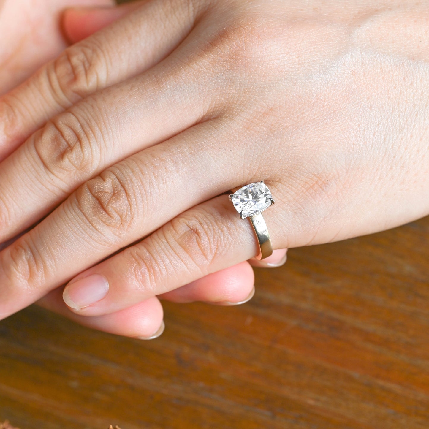 CausYou cushion cut moissanite engagement ring Solid Gold 3mm Width Hidden Halo Elongated Cushion Cut Moissanite Engagement Ring