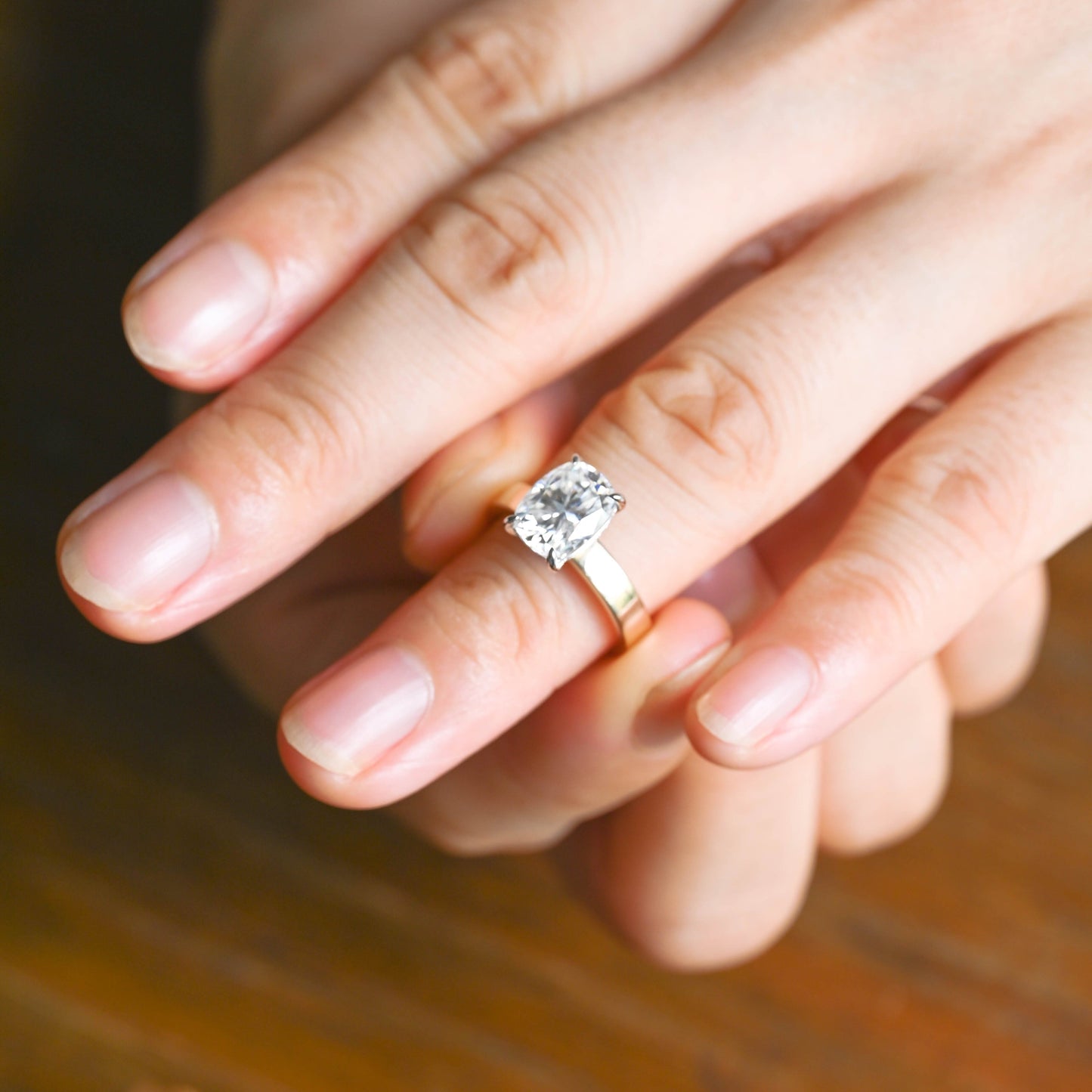 CausYou cushion cut moissanite engagement ring Solid Gold 3mm Width Hidden Halo Elongated Cushion Cut Moissanite Engagement Ring
